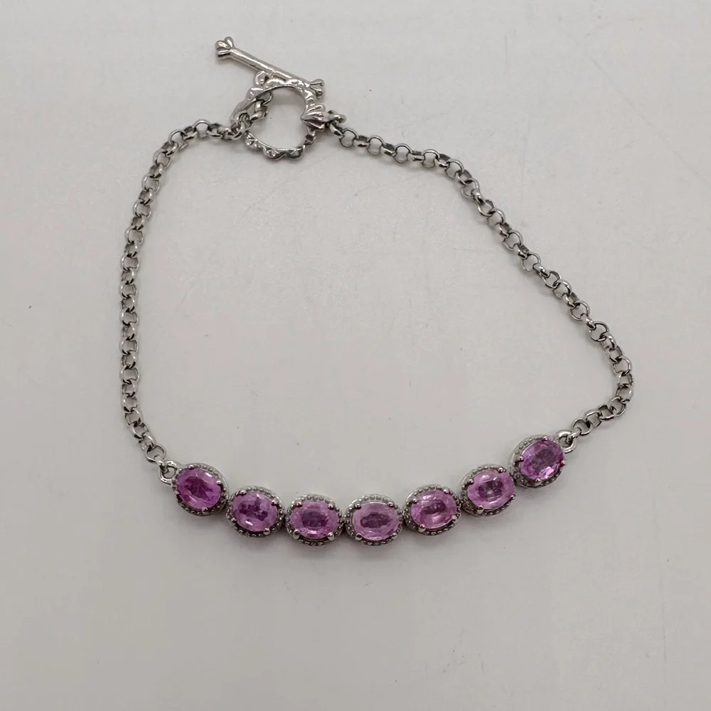 925 sterling silver and pink sapphire bracelet; TESTED - Picture 3 of 8
